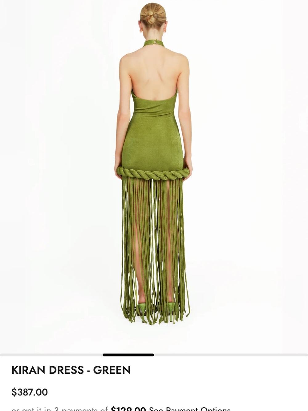 Kiran Braided Fringe Halter Mini Dress - Green - Picture 3 of 4
